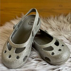 Kids Crocs Silver Glitter Shoes